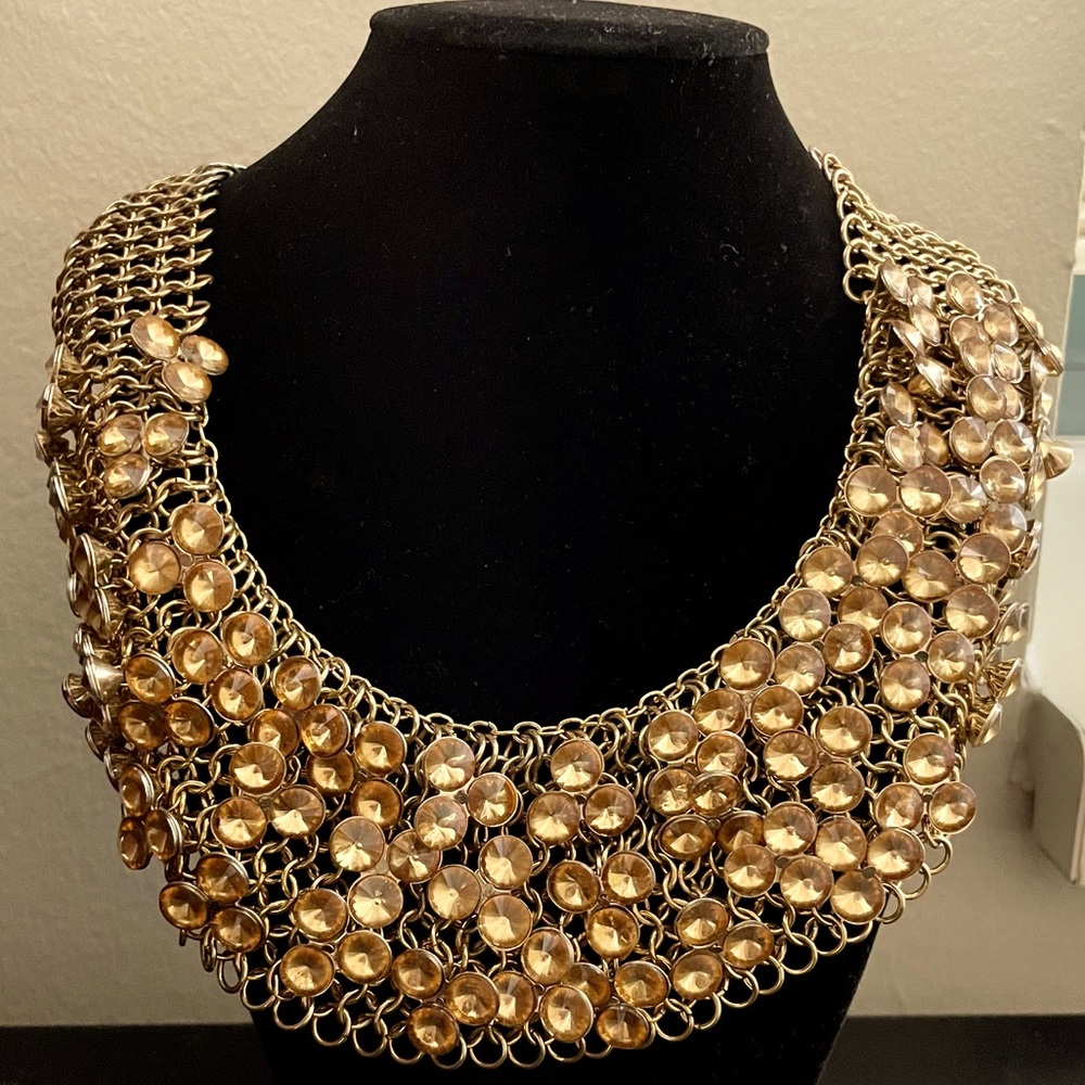 Amber rhinestone collar necklace